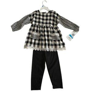 Rare Editions Baby Girl 24M 2 Peace Set Black And White: Plaid Dress & Leggings